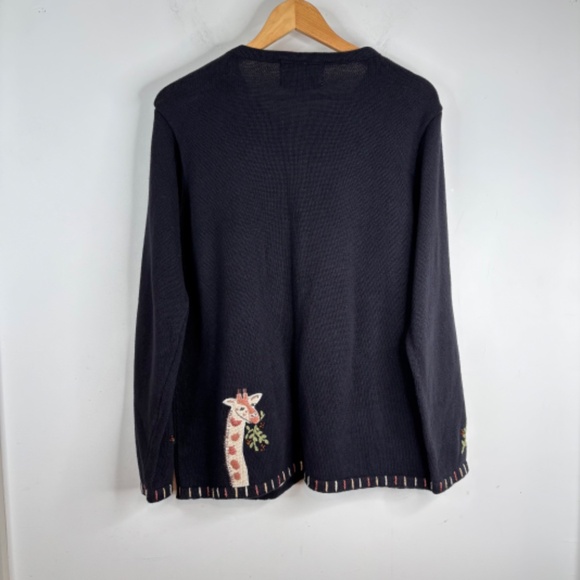 Quacker Factory Giraffe Embroidered Cardigan L Black Whimsigoth Art Boho Safari - Picture 4 of 10